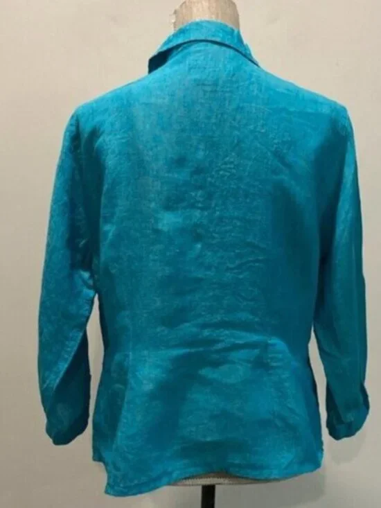 Flax Linen Long Sleeve Jacket Blue top - Picture 11 of 13